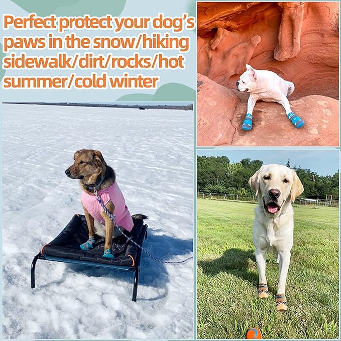 Dog Shoes for Large Dogs, Medium Dog Boots & Paw Protectors for Hardwood Floors, Outdoor Dog Booties for Hot Pavement Winter Snow Hiking, Waterproof Dog Shoes with Reflective Strips Size 7