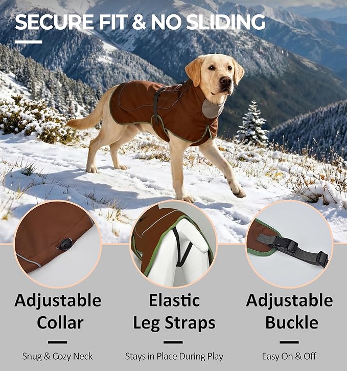 Softshell Dog Coat for Winter Walks and Hiking, Windproof and Water-Repellent Jacket with Harness Opening and Reflective Strips, Ideal Stocking Stuffer for Active Dogs (Brown, X-Small)