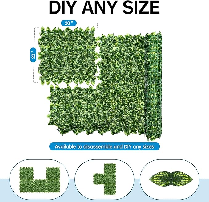 Artificial Ivy Privacy Fence Screen,59" X 118" UV-Anti Fake Leaves Plant Vine,Privacy Hedges Wall for Indoor Outdoor Garden Backyard Decor,Color Watermelon Leaves