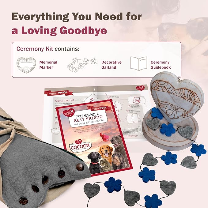Cocoon® - Eco-Friendly Pet Burial & Cremation Ceremony Kit (Premium Wool) - Casket for Dogs and Cats – Size for Every Breed (Choose Size & Color) (XL, Grey)