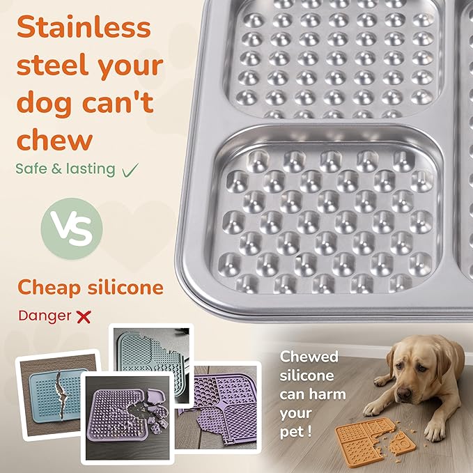 Stainless Steel Lick Mat for Dogs & Cats, Large Non-Slip Slow Feeder Pad with Suction Cups, Chew-Proof Dog Licking Mat for Anxiety Relief, Bathing & Grooming Time