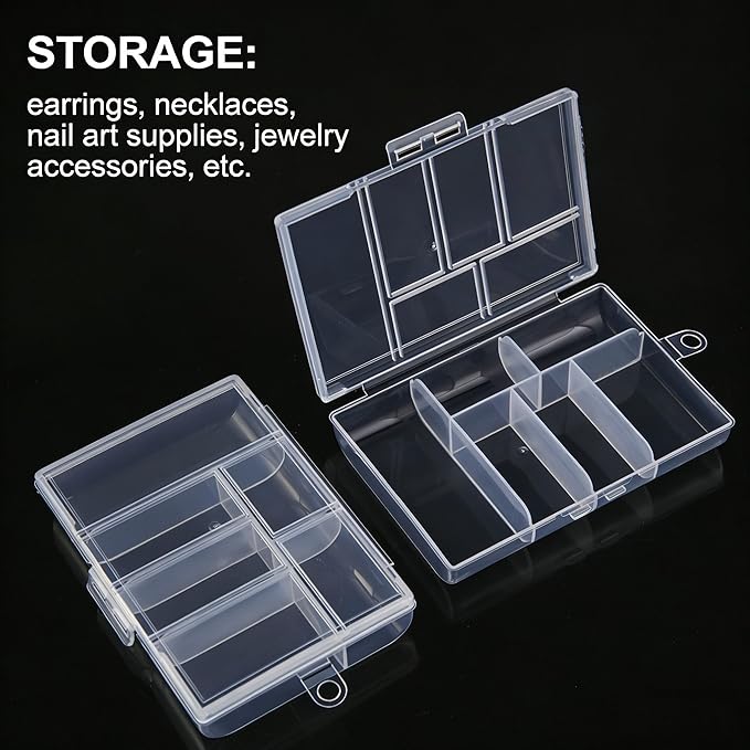 6-Grid Transparent Plastic Storage Box - 4.7x3.1x0.9 Inch Clear Organizer for Jewelry, Beads, Fishing Hooks & Nail Accessories