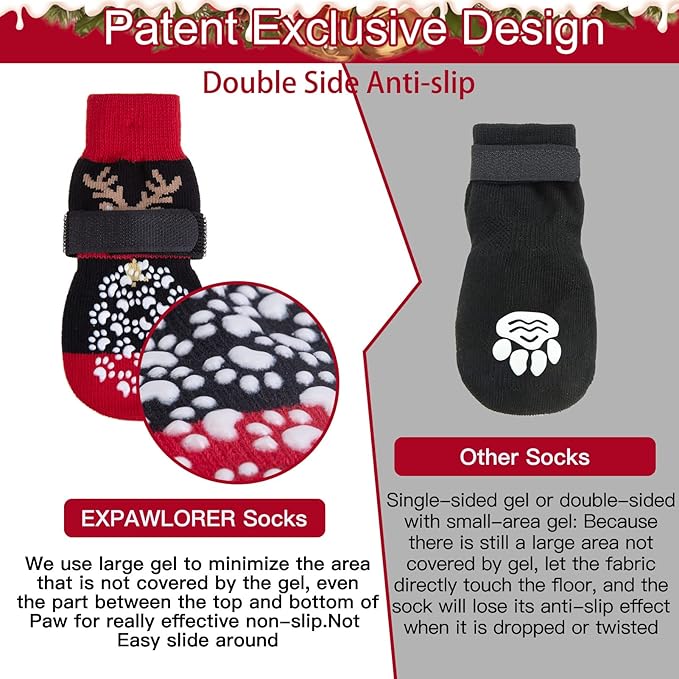 EXPAWLORER 6PCS Anti-Slip Dog Socks to Prevent Licking Paws,Dog Shoes for Hot Pavement,Best Paw Protector Traction Control on Hardwood Floor,Dog Booties for Puppy Small Medium Large Senior Dogs
