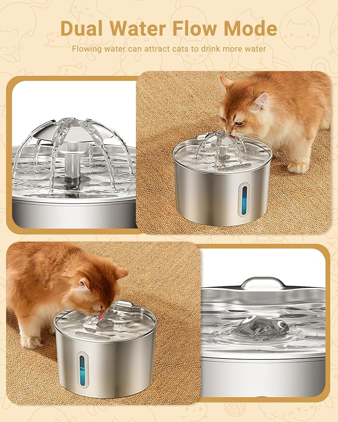 Cat Water Fountain Stainless Steel with 9 Filters & 9 Sponges