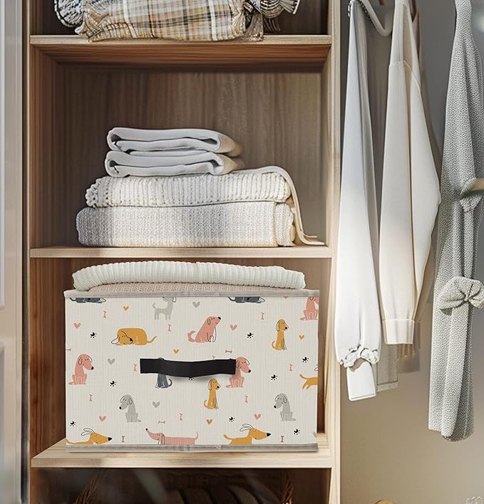 Nogrit Colorful Dog Storage Bins Box, Toybox for Boys Girls, Minimalist Linear Dog Foldable Baskets Organizer Container with Handles for Bedroom Bathroom Kids Dorm Nursery Clothes Toys Books