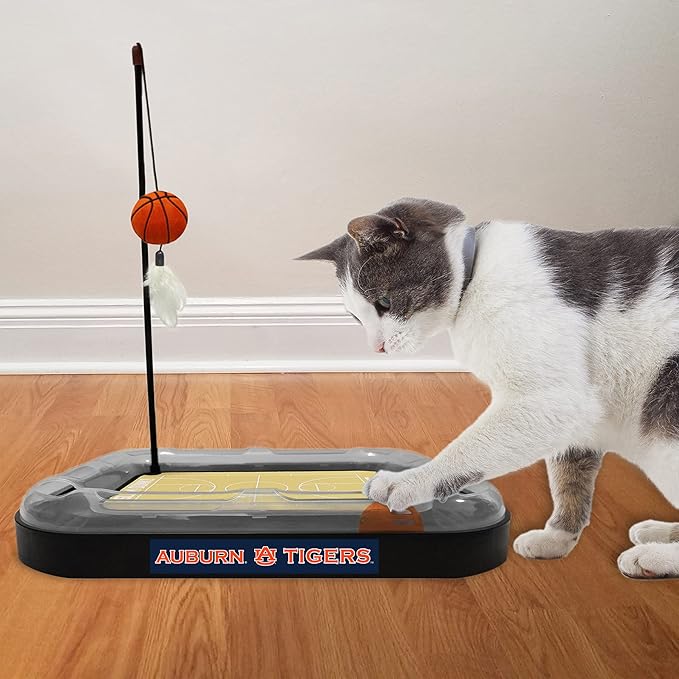 CAT Scratcher NCAA Auburn Tigers Basketball Court CAT Scratcher Toy with Catnip Filled Plush Basketball Toy & Feather Cat Toy Hanging, with Jingle Bell Interactive Ball Cat Chasing 5-in-1 Kitty Toy