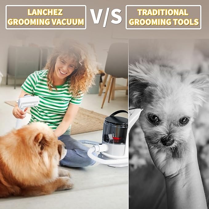 Lanchez Dog Grooming Kit & Vacuum with Low Noise, 12Kpa Suction Pet Grooming Vacuum, 2 Suction Mode, 1.5L Capacity, 5 in 1 Dog Vacuum for Shedding Pet Hair, Home Cleaning