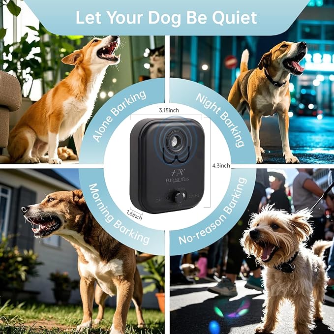 Ultrasonic Dog Bark Deterrent Device up to 50Ft Range, High-Frequency Anti-Barking Stopper for Dogs with 3 Modes, Indoor/Outdoor Control, Neighbor-Friendly Silencer Box