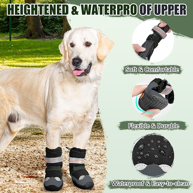 Lukovee Dog Shoes - Waterproof Fleece Lined Dog Boots for Large Small Medium Dogs, Reflective Booties with Non-Slip Rubber Sole for Rain Winter Cold Weather (Black,Size 6)
