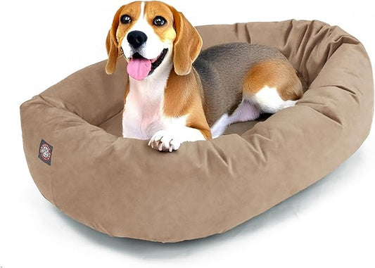Majestic Pet 32 Inch Suede Calming Dog Bed Washable 32x23x7 (Inch) – Cozy Soft Round Donut Dog Bed with Spine Support for Dogs to Rest Their Head - Pet Bed Medium – Stone (2025)