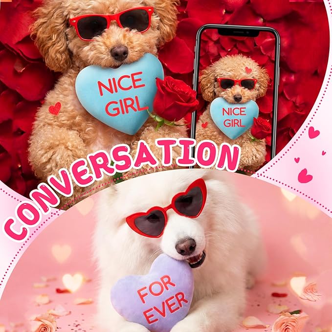 Jenaai 24 Pcs Valentines Day Dog Toys Conversation Heart Squeak Dog Toys Valentines Gifts for Small Medium Large Puppy Pet Teething Chew Supplies