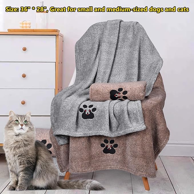 Dog Towel - Pack of 2 - Super Absorbent Soft Microfiber Pet Bath Grooming Towels for Drying Dogs and Other Pets (M-36" * 28", Grey and Brown)