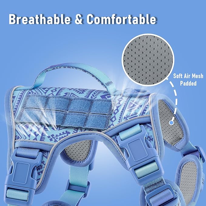Dog Vest Harness for Medium Sized Dogs No-Pull Tactical Harness with 2 Metal Leash Clips, Easy On/Off with Neck Buckle, Adjustable Soft Padded Reflective Oxford Dog Vest with Easy Control Handle