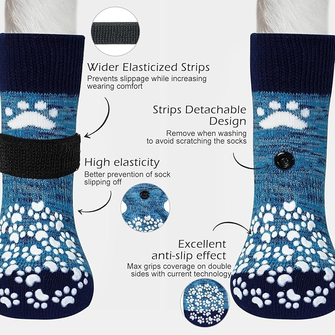 EXPAWLORER 6PCS Anti-Slip Dog Socks to Prevent Licking Paws,Dog Shoes for Hot Pavement,Best Paw Protector Traction Control on Hardwood Floor,Dog Booties for Puppy Small Medium Large Senior Dogs