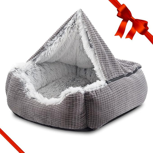 MIXJOY Dog Beds for Small Dogs, Rectangle Cave Hooded Blanket Puppy Bed, Luxury Orthopedic Cat Beds for Indoor Cats, Warmth and Machine Washable (20 inches, Grey)