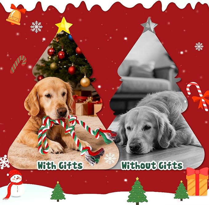 Christmas Tough & Strong Dog Toy for Aggressive Chewers – Tough Chew Toys for Large Dogs, Ideal for Tug-of-War & Teeth Cleaning, with 3 Rope Toys & 2 Dog Supplies