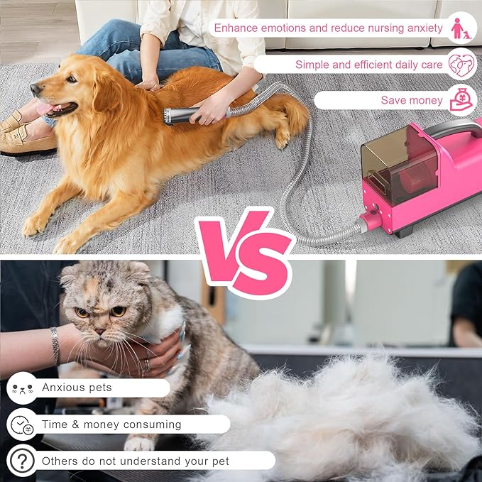 All-in-One Dog Grooming Clippers Kit with Pet Grooming Vacuum & Dog Hair Dryer, 1.8L Dust Cup, 5 Grooming Tools Cats Vacuum for Shedding Grooming