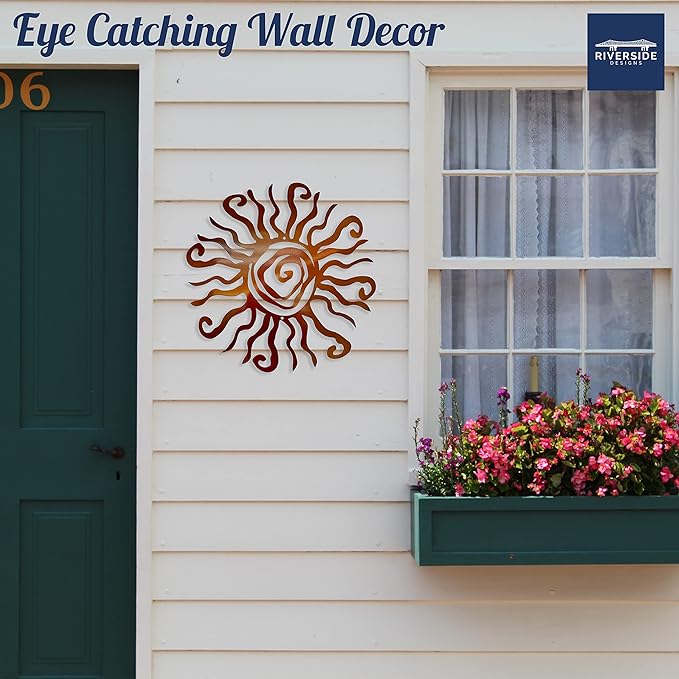 Riverside Designs Wacky Sun Metal Wall Art Indoor/Outdoor Decor - 18" Copper Rust Proof Wall Sculpture - Made in USA - Ideal for Bedroom, Garden, Home, Patio and Farmhouse
