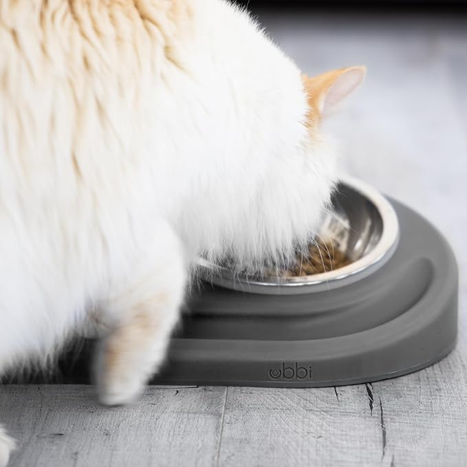 Ubbi Pet Feeding Bowls Set with Non-Slip Mat, Elevated & Flat Stainless Steel Dog or Cat Bowls, Ergonomic 15° Angled Feeder, Dishwasher Safe, Charcoal Gray
