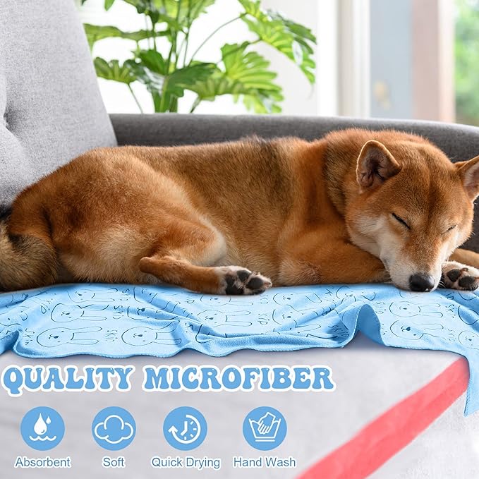 Peryiter 8 Pcs Dog Drying Towels Bulk 55'' x 28'' Pet Grooming Absorbent Microfiber Dog Bath Towels Quick Drying Puppy Bathing Towel for Small Medium Large Cats Pets Bathing Grooming(Blue)