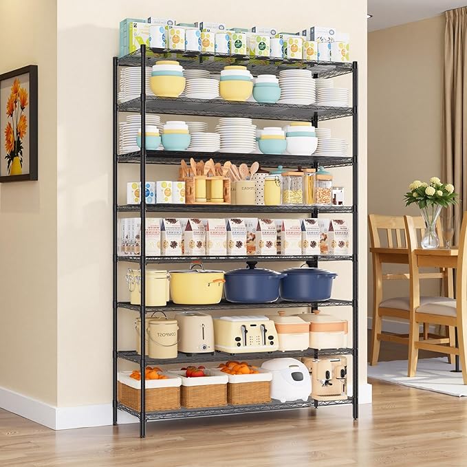 Finnhomy 4000LBS 8-Tier Wire Shelving Unit Adjustable Steel Wire Rack, 18x48x80.2 Inches 8 Shelves Metal Rack, Pantry Shelves for Storage, Metal Garage Shelving with 1" Poles, NSF Certified, Black