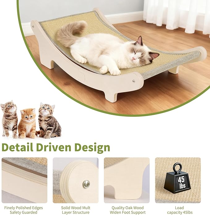 HOTEAGLE Sisal Cat Scratcher Pad Indoor -Natural Cat Hammock for Scratching and Lounging, Durable Wooden Cat Bed Ideal for Large/Small Cats（Extra Large）