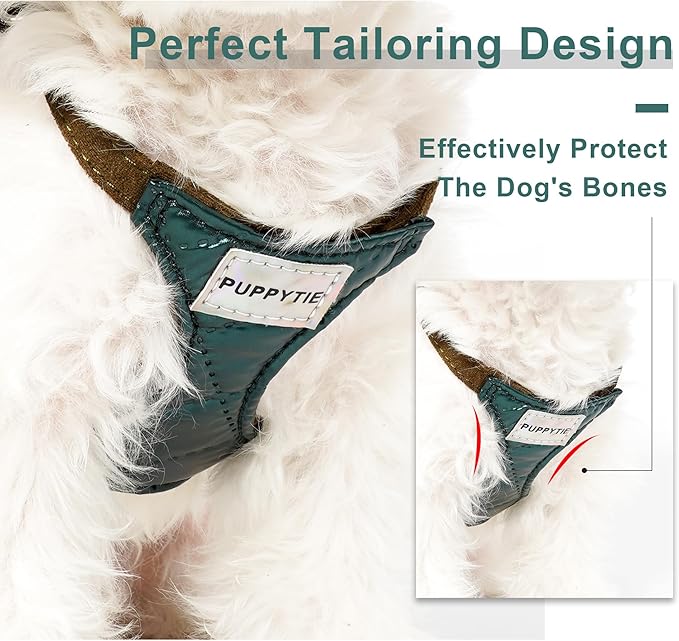 Puppytie No Pull Small Dog Harness with Multifunction Dog Leash,Lightweight Soft Adjustable No Choke Escape Proof Pet Harness Vest Pet Harness Vest,Glossy Dark Green,S
