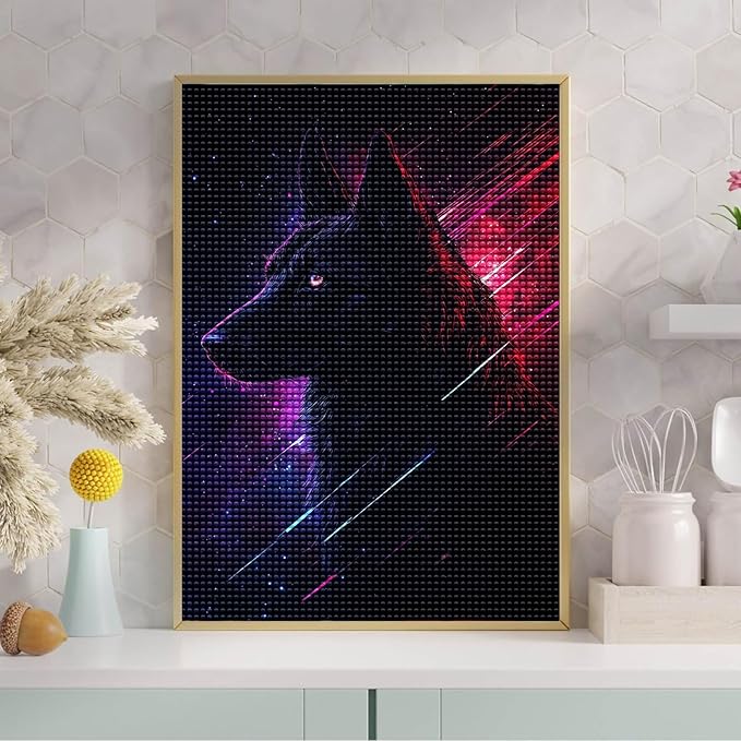 Black Dog Diamond Painting Kits for Beginner, 5d DIY Diamond Painting Kits for Adult Animal, Paint by Number Without Frame Home Wall Decor 12 * 18Inch