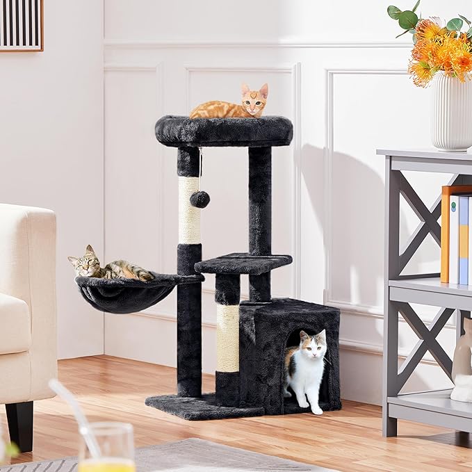 Yaheetech 34.5in Scratching Post, Cat Scratchers for Indoor Cats and Kittens, Multifunctional Activity Post w/Sisal Rope＆Dangling Ball＆Large Condo, Black