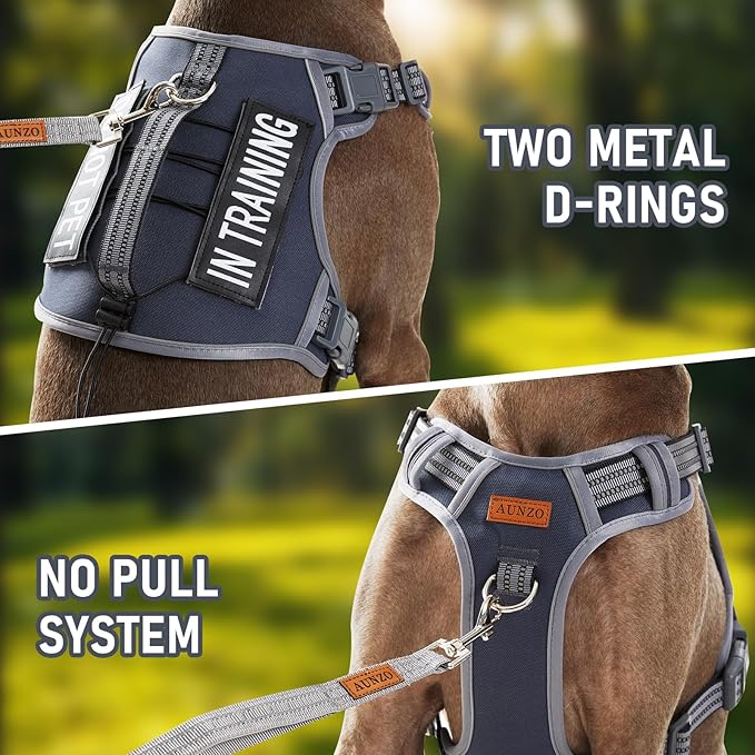 Gray Tactical Dog Harness for Large Dog Breeds, No Pull Adjustable Pet Harness with Handle, Reflective K9 Military Service Dog Vest for Walking Hiking Training, Gray, XL