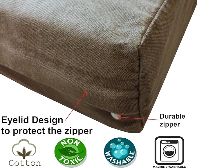 Dogbed4less Large Orthopedic Memory Foam Dog Bed for Medium to Large Dogs with Durable Waterproof Internal Case, Removable Washable Denim Cover + Bonus Pet Bed Case, 41X27X4 Fit 42X28 Dog Crate, Brown