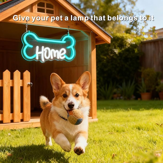 Pet home neon sign - Bone Shaped LED Light "HOME" with Dimmable USB Power, Dog Gifts & Dog Crate Accessories for Pet Room Decor, Safe Silicone & Acrylic Pet Neon Signs for Animal Lovers