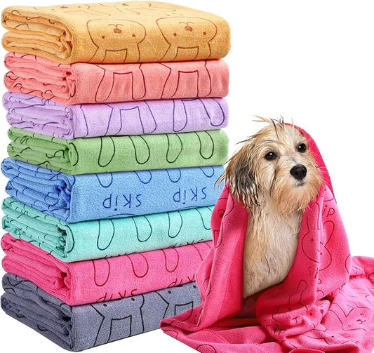 Peryiter 8 Pcs Dog Drying Towels Bulk 55'' x 28'' Pet Grooming Absorbent Microfiber Dog Bath Towels Quick Drying Puppy Bathing Towel for Small Medium Large Cats Pets Bathing Grooming(Colorful)