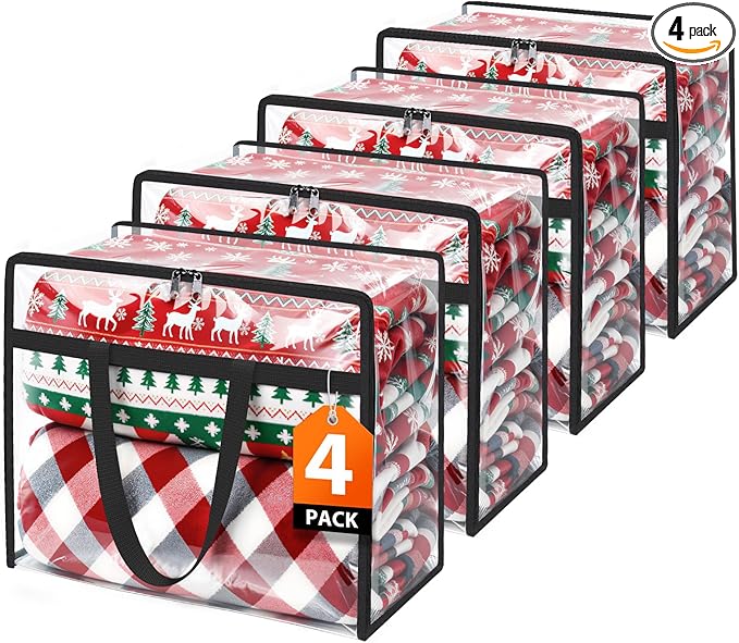 Clear Clothes Storage Bags, 4 Pack Closet Organizers and Under Bed Storage Containers, Foldable Moving Bags with Zippers for Comforter, Blanket, Bedding, Duvet, PVC Packing Bags 60L