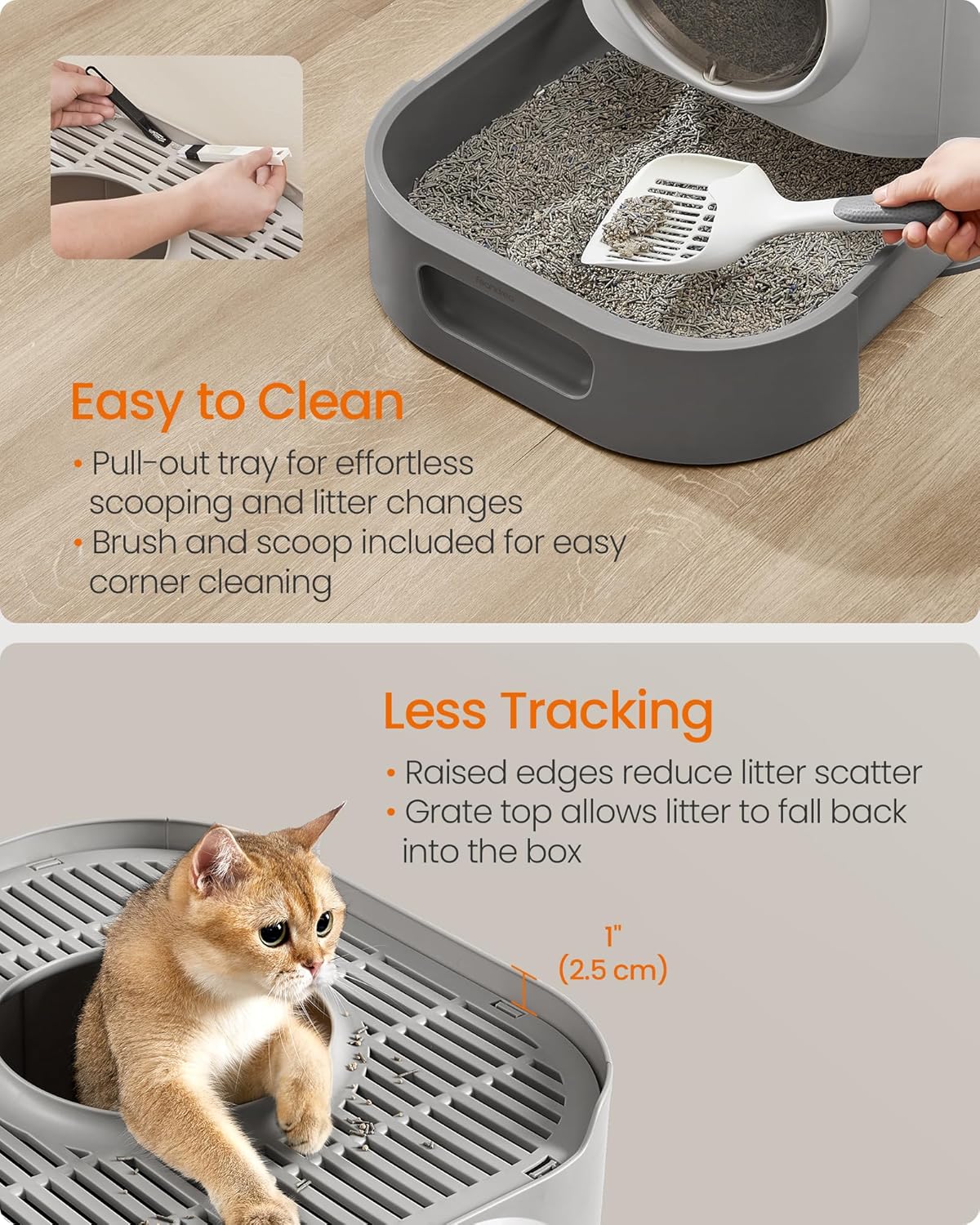 XL Enclosed Cat Litter Box with Slide-Out Tray — Anti-Tracking, 3-Way Door