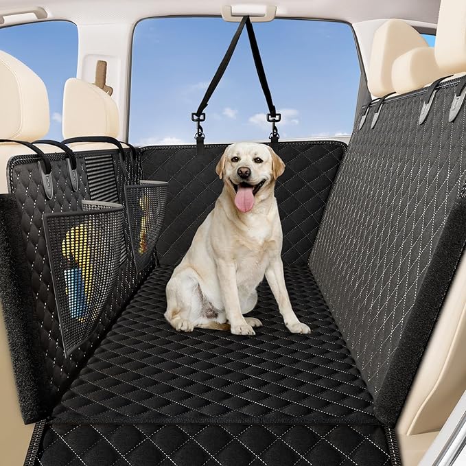 Zanch 2025 Upgrade Dog Car Seat Cover - 100% Waterproof Anti-Scratch, Passenger Friendly Back Seat Protector, Nonslip Pet Hammock with Durable Velcro Side Flap for Cars, SUV, Trucks, Standard-Black