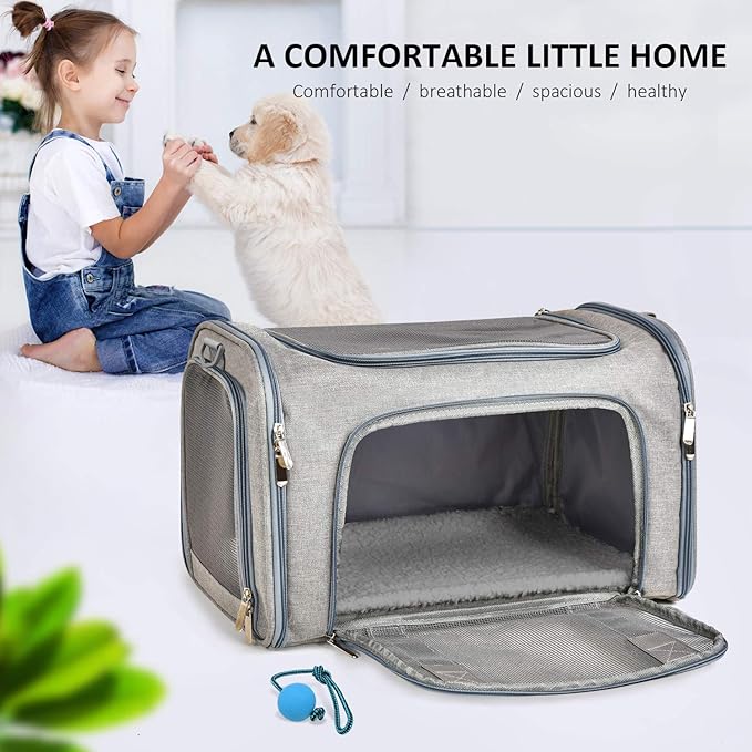 Henkelion Cat Carriers Dog Carrier Pet Carrier for Small/Medium Cats Dogs Puppies (Up to 15lbs), TSA Airline Approved Small Dog Carrier Soft Sided, Collapsible Waterproof Travel Puppy Carrier - Grey