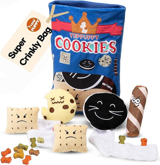 YEPPUPPY Sniffing Play for Mental Stimulation& Hide & Seek Plush Treat Dispenser – Boredom-Busting Interactive Burrow Dog Toy – Snuffle Puzzle Enrichment Gamewith Crinkle Bag and Cookies Design