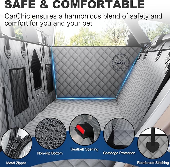 Dog Car Seat Cover for Back Seat - Waterproof Pet Hammock with Embedded Insert Door Protectors (Large for Full-Size Trucks, Large SUvs)