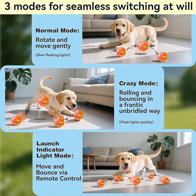 Smart Interactive Dog Ball with Remote Control - Automatic Moving Vibration Ball for Pets,Bounce, Vibrate, Rechargeable, Waterproof pet Toy,360 ° chew Resistant Material(Orange)