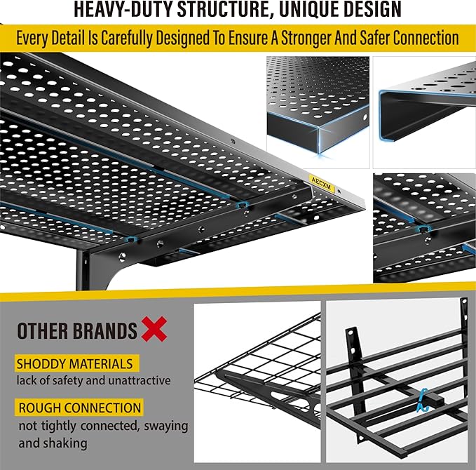 2-Pack 2 Tier 1.3x3ft Garage Shelving Wall Mounted, 500lbs Load Capacity，15.6x36inch per Shelf Height Cassette Adjustable Floating Shelves, Black
