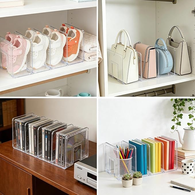 2 Pack Kids Shoe Storage, 4 Sections Toddler Shoe Organizer Clear Acrylic Shoe Rack for Closet, Space Saving Baby Shoe Organizer for Nursery, Children Room, Stackable