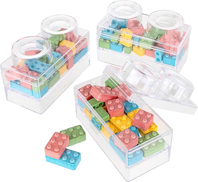 Hammont Block Toy Shaped Acrylic Candy Boxes - 8 Pack - 3.74"x1.96"x2.36" - Perfect for Weddings, Birthdays, Party Favors and Gifts | Designer Cute Clear Lucite Plastic Treat Containers