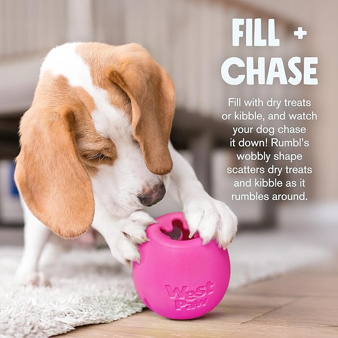 WEST PAW Zogoflex Rumbl Treat-Dispensing Dog Toy – Interactive Slow-Feeder Chew – Enrichment Toy Moderate Chewers, Fetch, Catch – Holds Kibble, (Aqua Blue, Large)