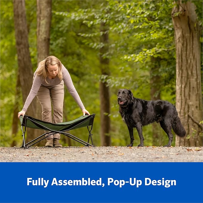 Coolaroo On-The-Go Elevated Dog Bed Kit – Portable & Cooling Travel Cot with HeatShield Fabric for Small Dogs, Lightweight & Compact, Includes Matching Carry Bag & Everglade Green Bonus Cover, Small