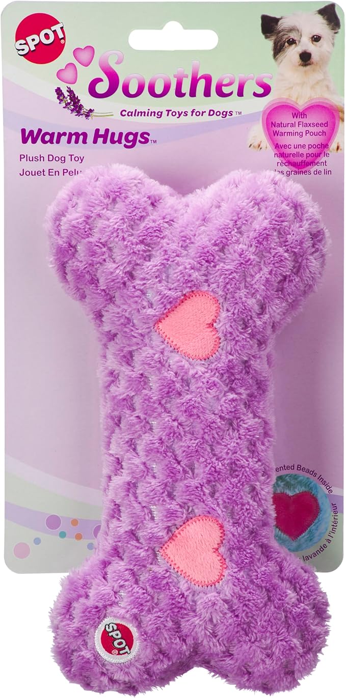 SPOT Soothers Warm Hug Bone - Calming Plush Dog Toy with Lavender Scented Beads, Removable Squeaker, Microwavable Warming Pouch, Separation Anxiety Relief, for Small to Medium Dogs and Puppies, 9in
