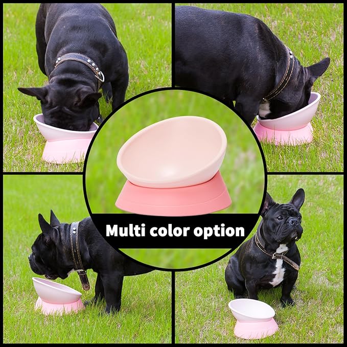 DZXZY French Bulldog Food Bowl, Slanted Tilted Pug Dog Bowl,Non-Slip Pet Feeder for Frenchie, Shih Tzu, Flat Faced Small Dogs, Puppies,Cat(Pink, M -2 Cup)