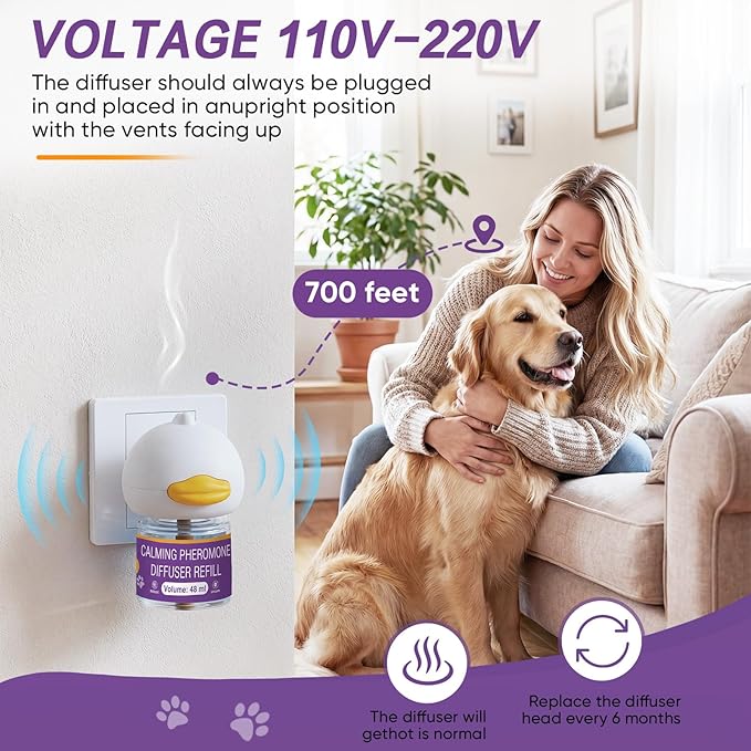 Dog Calming Pheromones Diffuser 6 in 1 Kit Appeasing Pheromone Diffuser to Calm (2 Plug in+4 Pack 48ml Refill) for Anxiety Relief Reduce Aggression Fighting Barking Stress 120 Day