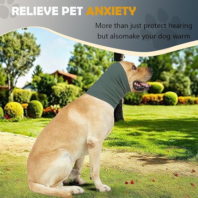 Dog Calming Hoodie Head Wrap,No Shake Anxiety Relief Quiet Thunder Vest for Dogs,Ear Protection Head Muffs for Grooming,Pet Covers for Fireworks,Vet Visits,Bathing,Grey Blue,L