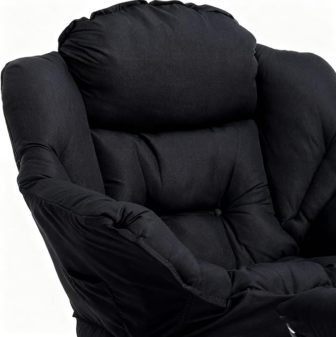 HollyHOME Lazy Chair with Armrest and Side Pocket, Comfy Accent Lounge Chair,Leisure Sofa Armchair for Living Room, Bedroom, Dorm, or Small Spaces, Oversized Reading Sofa Chair,Black